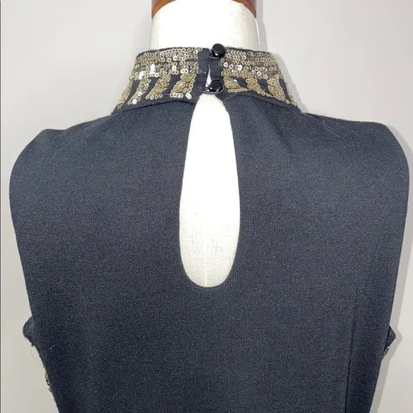 Suzy Sheer Black and Gold Embellished Sequin Cocktail Dress Size Small - Picture 6 of 10